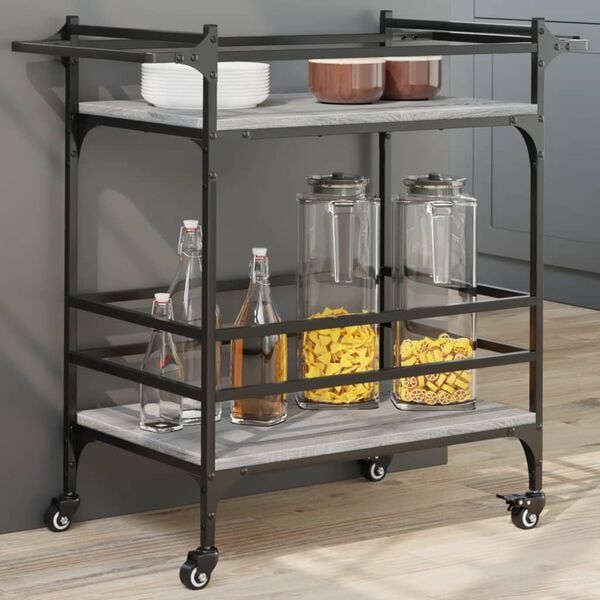 vidaXL Kitchen Trolley Gray Sonoma 32.3"x15.7"x30.9" Engineered Wood