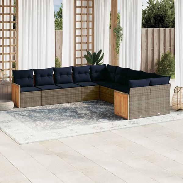 vidaXL 10 Piece Garden Sofa Set with Cushions Grey Poly Rattan