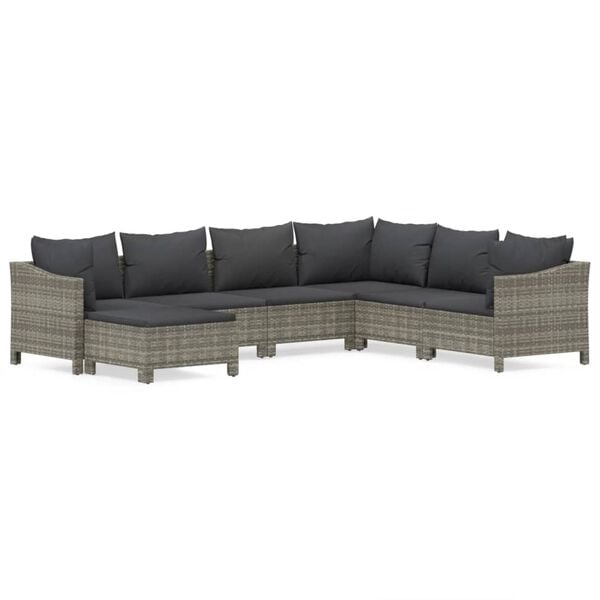 vidaXL Garden Lounge Set Grey PE rattan 7 Piece Set Modular