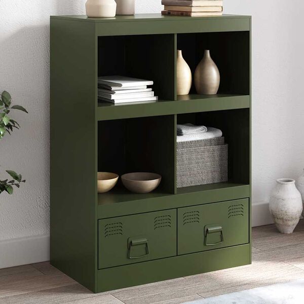 vidaXL Highboard Olive Green Cold-Rolled Steel 26.4x15.4x37.4 in