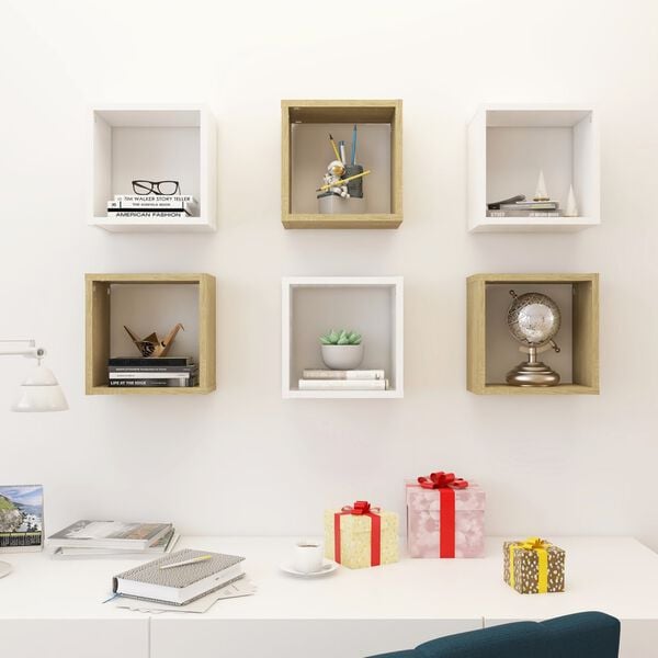 vidaXL Cube Shelf Set of 6 White Engineered wood Small Cube Shelf