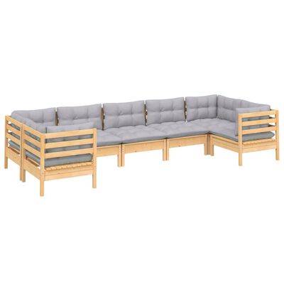 vidaXL 7 Piece Patio Lounge Set with Gray Cushions Pinewood