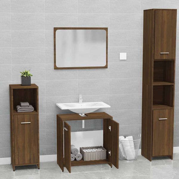 vidaXL Bathroom Furniture Set Brown Oak Engineered wood Standard