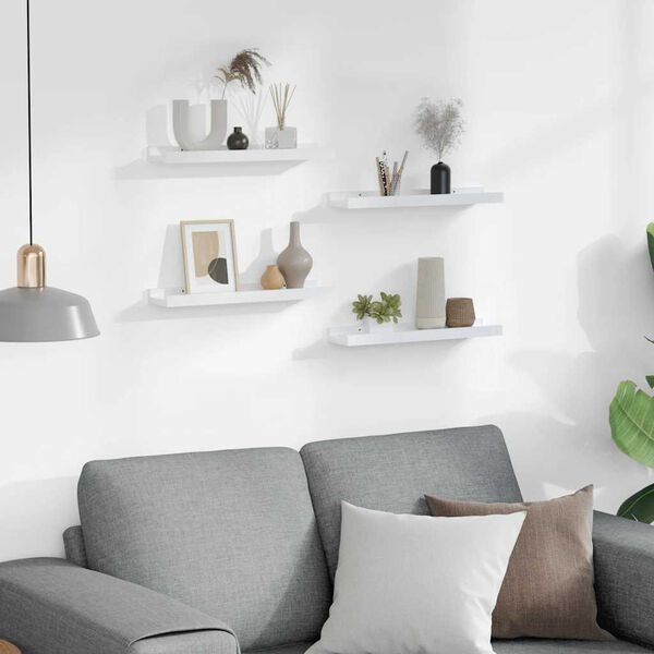 vidaXL Wall Shelf Set of 4 High gloss white MDF Medium Wall mounting