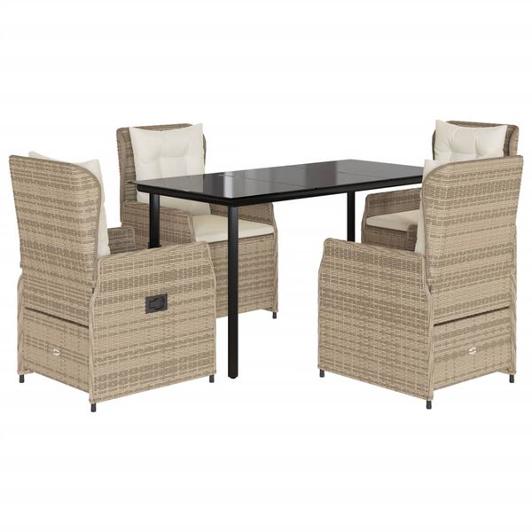 vidaXL 5 Piece Patio Dining Set with Cushions Beige Poly Rattan