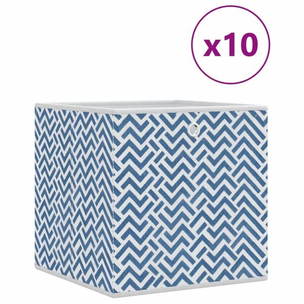 vidaXL Foldable Storage Box Set of 10 Blue with chevron pattern
