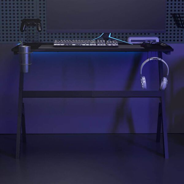 vidaXL LED Gaming Desk Black Engineered wood, Iron LED Gaming Desk