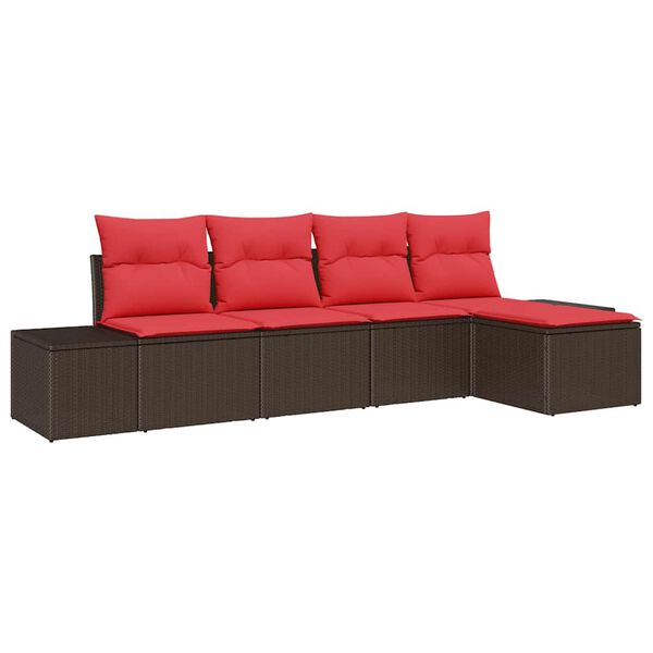vidaXL Garden Sofa Set with Cushion 5 pcs Brown Poly Rattan