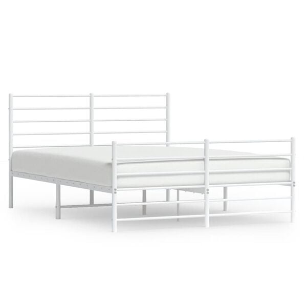 vidaXL Bed Frame White Powder-Coated Steel Double Bed Frame