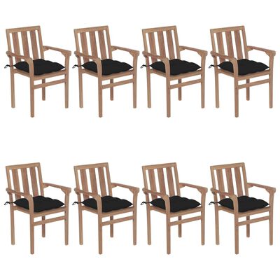 vidaXL Stackable Patio Chairs with Cushions 8 pcs Solid Teak Wood