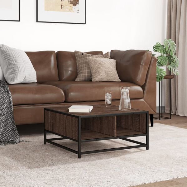 vidaXL Coffee Table Brown Oak, Black Engineered wood, Metal Medium