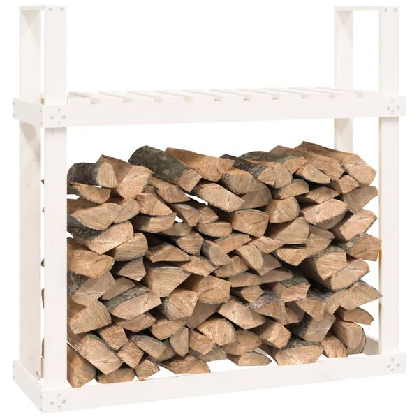 vidaXL Firewood Rack White 43.3x13.8x42.7" Solid Wood Pine