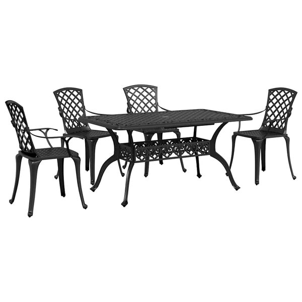 vidaXL Garden Dining Set Black Cast Aluminum 5 Piece Set Rugged