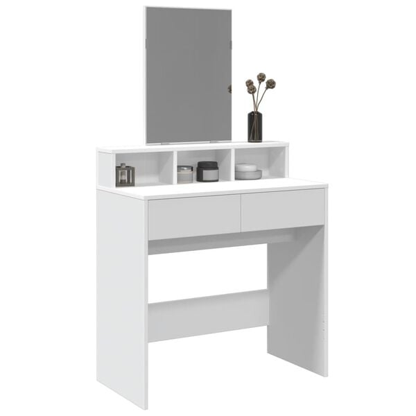 vidaXL Dressing Table White Engineered wood, glass 31.5 x 16.1 x 57.1 in