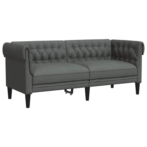 vidaXL Chesterfield Sofa Dark Grey Polyester, solid wood, plywood, foam