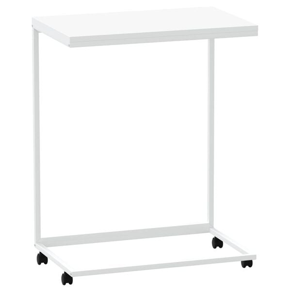 vidaXL Side Table White Engineered Wood, Iron Medium Rollable