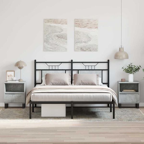 vidaXL Nightstand Set of 2 Concrete Grey Engineered Wood, Metal