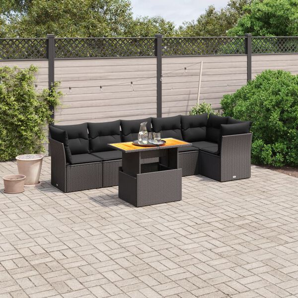 vidaXL Garden Sofa Set Black PE rattan Large Adjustable Feet