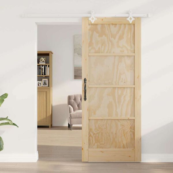 vidaXL Sliding Door Brown 32.68 x 79.53 in Solid Pine Wood