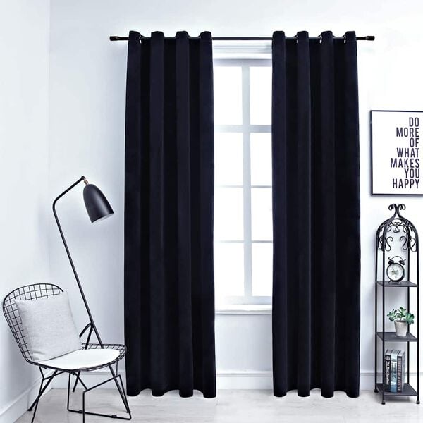 vidaXL Blackout Curtains with Rings 2 pcs Velvet Black 55.1x68.9"