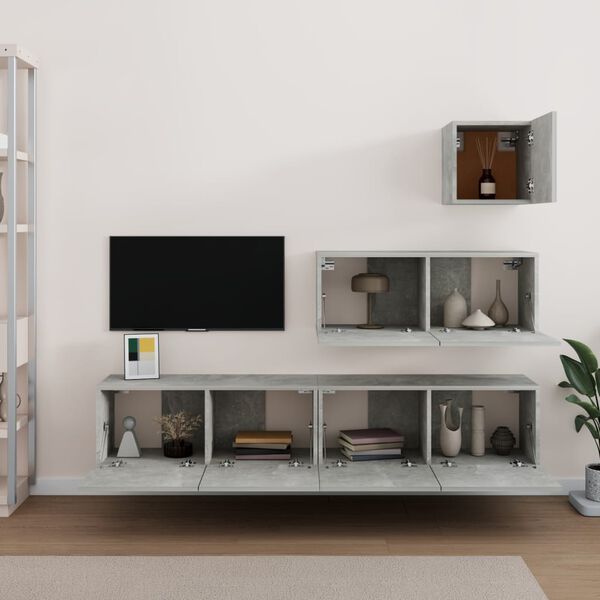 vidaXL TV Cabinet Set 4-Piece Set Concrete Grey Engineered Wood Medium