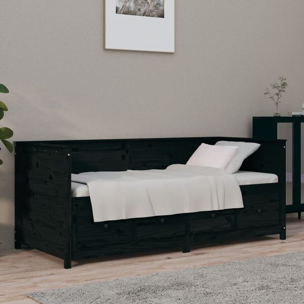 vidaXL Day Bed Black Solid pine wood Small Twin Day Bed Rectangular