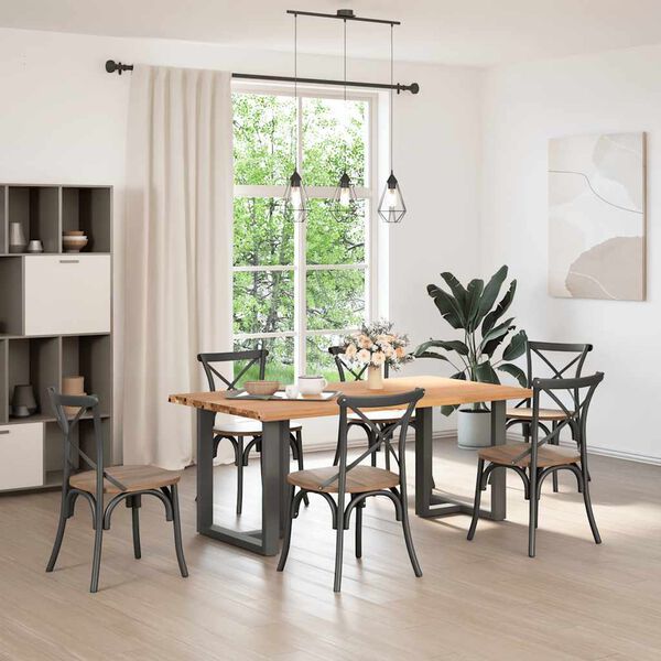 vidaXL Dining Table Light Brown Solid Oak Wood Large Adjustable Feet