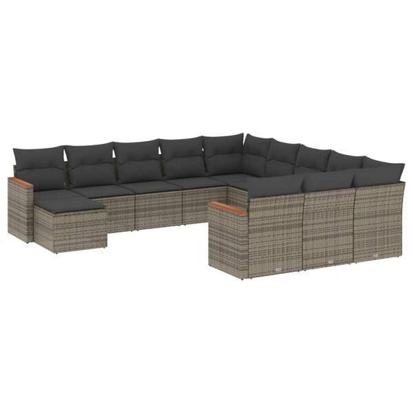vidaXL Outdoor Sofa Set Grey PE wicker, powder-coated steel, polyester L