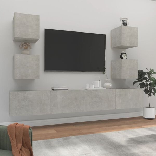 vidaXL TV Cabinet Set Set of 6 Concrete grey Engineered wood Standard