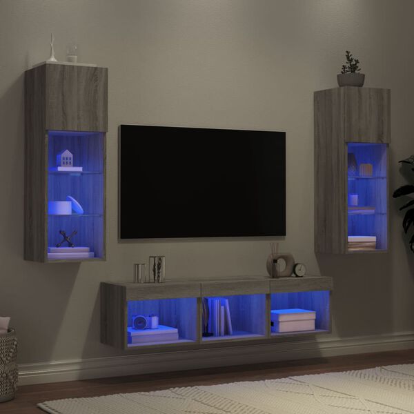 vidaXL 5 Piece TV Wall Units with LED Gray Sonoma Engineered Wood