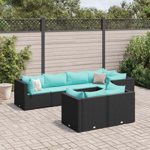 vidaXL Patio Lounge Set Set of 7 Black PE rattan 7 Piece Set Modular