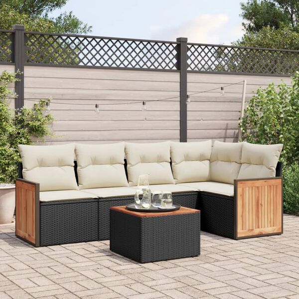 vidaXL Garden Sofa Set Black PE rattan Medium Adjustable Feet