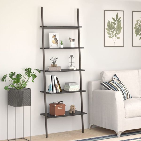 vidaXL Leaning Shelf Black Engineered wood, steel 5-Tier