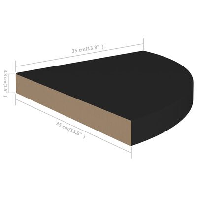 vidaXL Floating Corner Shelves 4 pcs Black 13.8"x13.8"x1.5" MDF