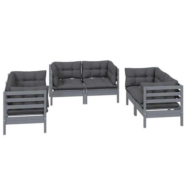 vidaXL Garden Lounge Set Grey Solid pine wood, fabric (100% polyester)