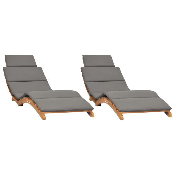 vidaXL Sun Lounger Set of 2 Dark grey Solid teak wood, Fabric Standard