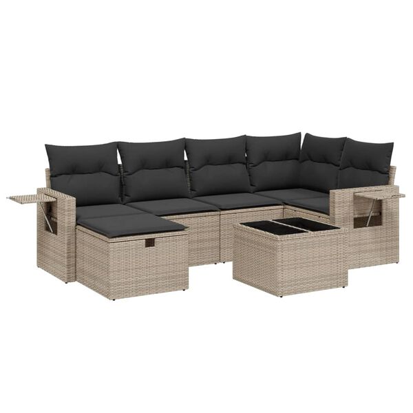 vidaXL Garden Sofa Set Grey Poly Rattan, Powder-Coated Steel Large