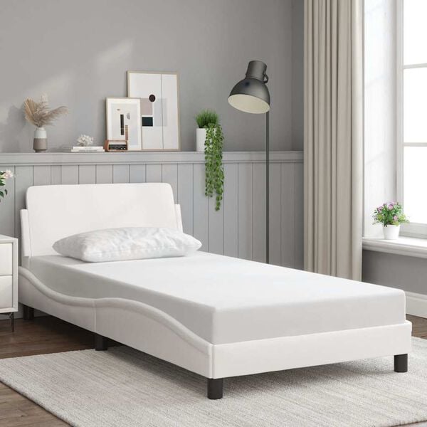 vidaXL Bed Frame White Faux leather, metal, plywood, engineered wood