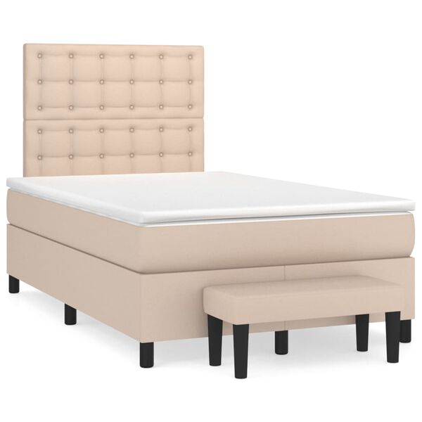 vidaXL Box Spring Bed with Mattress Cappuccino, White Faux leather Full