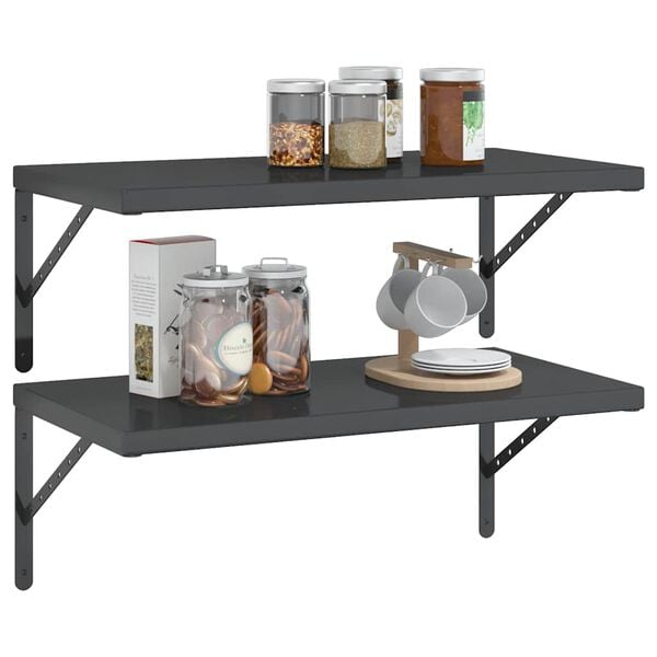 vidaXL Wall Shelf Black Stainless Steel 29.5 x 15.7 x 1.2 in