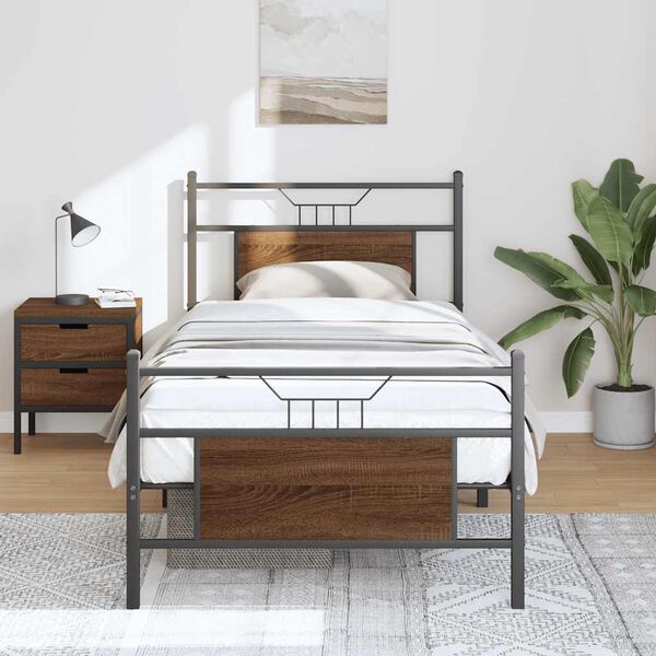 vidaXL Bed Frame Smoked Oak Engineered wood, Steel Small Single