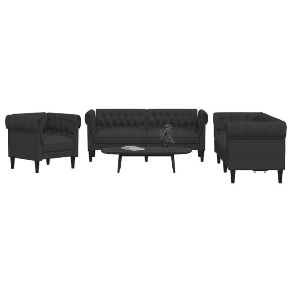 vidaXL Sofa Set Black Fabric (100% polyester), plywood, solid wood Large