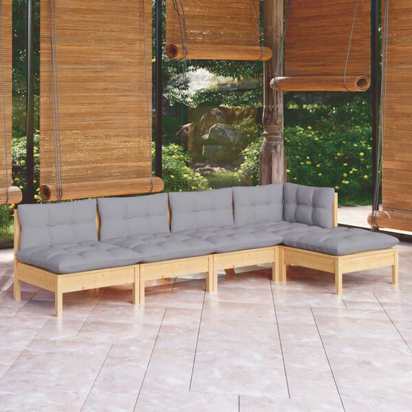 vidaXL Garden Lounge Set Grey, Pine Solid pine wood, Fabric (100% polyester)