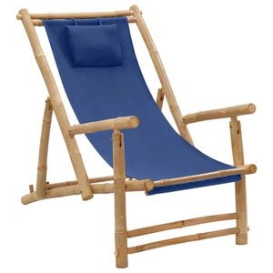 vidaXL Deck Chair Navy Blue Bamboo and Canvas (100% Polyester) Standard