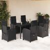 vidaXL 7 Piece Patio Dining Set with Cushions Black Poly Rattan
