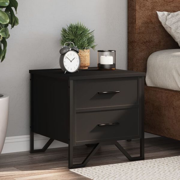 vidaXL Bedside Cabinet Black Engineered wood, metal Medium