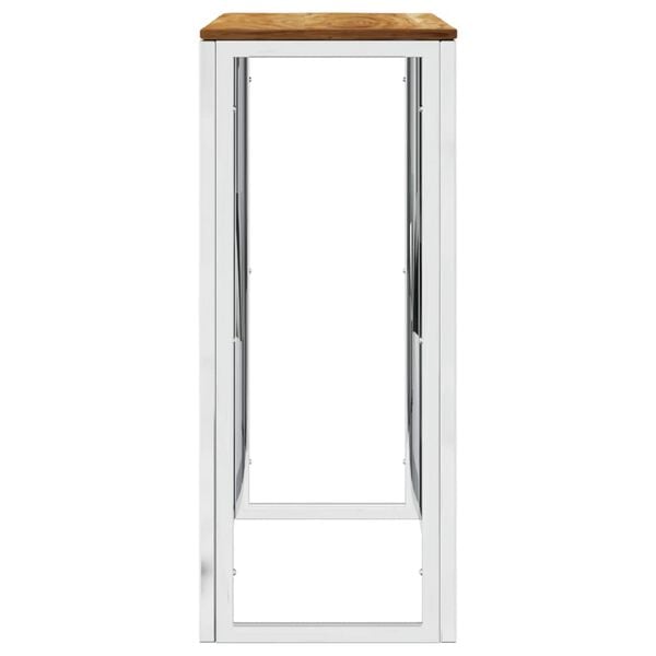 vidaXL Console Table Silver Stainless Steel, Solid Acacia Wood