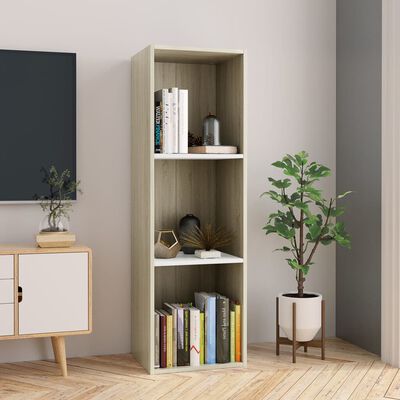 vidaXL Book Cabinet/TV Cabinet White and Sonoma Oak 14.2"x11.8"x44.9" Engineered Wood