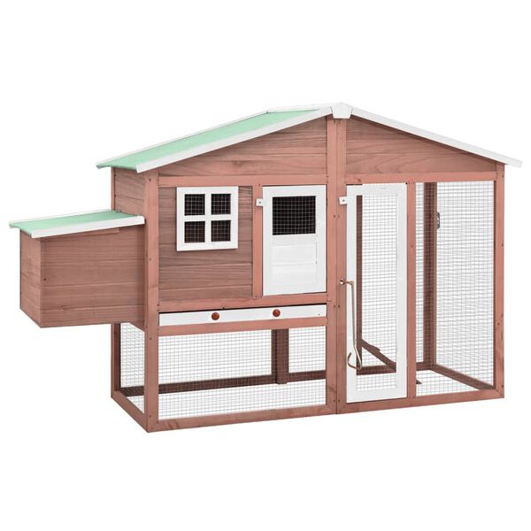 vidaXL Chicken Coop Mocha and White Solid Fir Wood Large Pull-Out