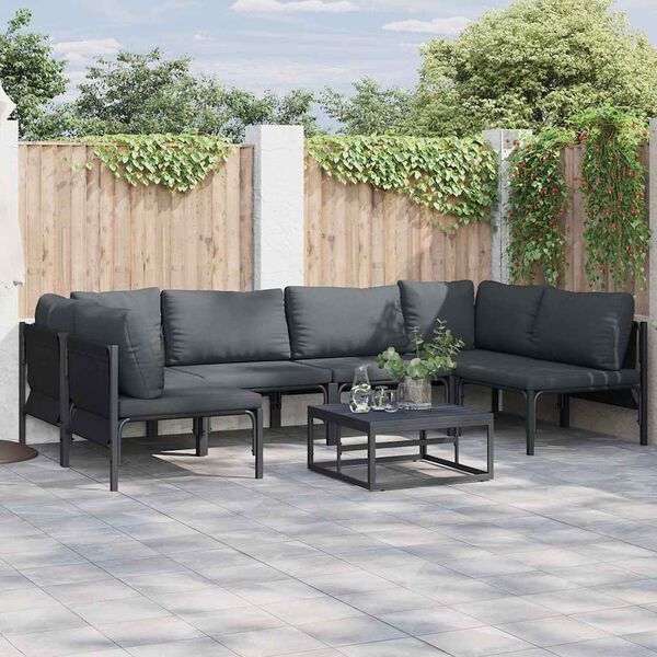 vidaXL Garden Sofa Set with Cushion 6 pcs Black Steel